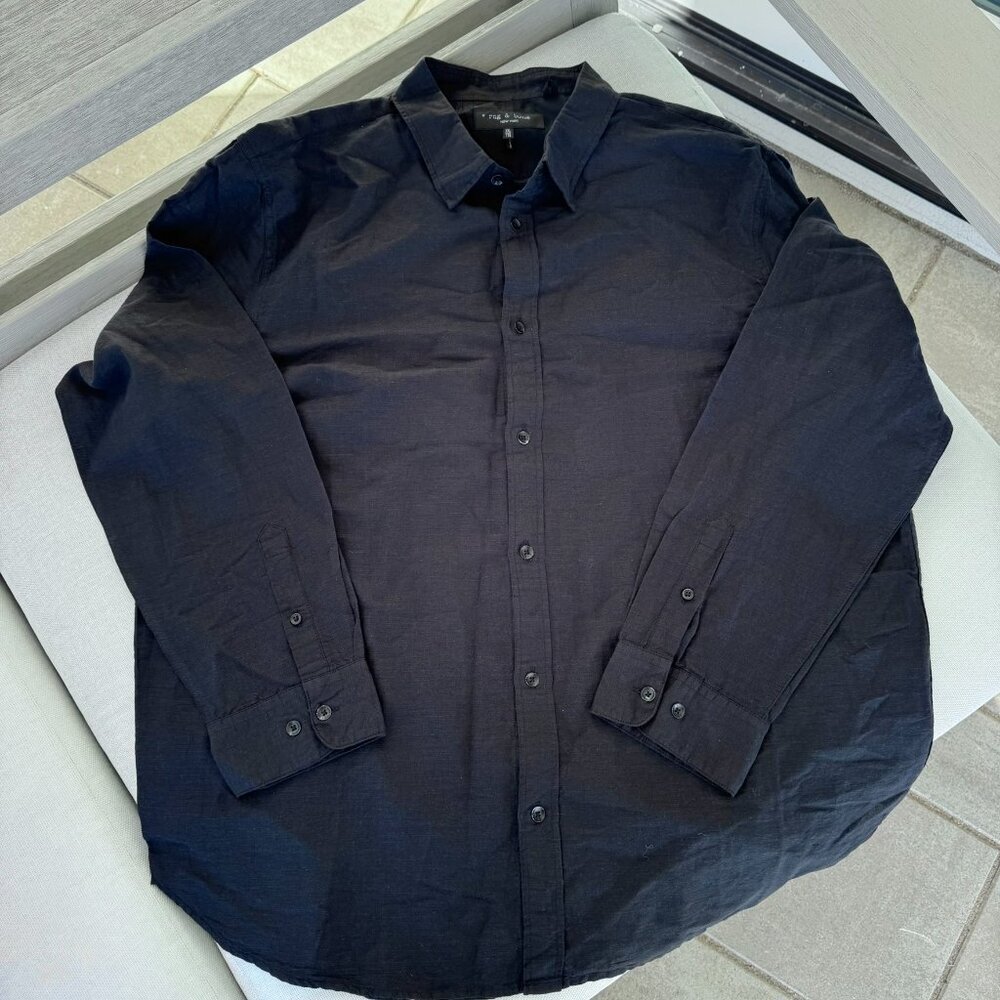 Rag & Bone Flax Linen Cotton Long Sleeve Button-Down Shirt Black XL